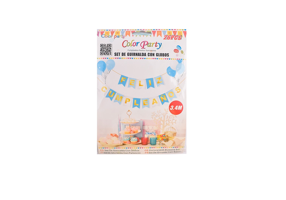 Guirnalda de colores feliz cumpleaños con globos 