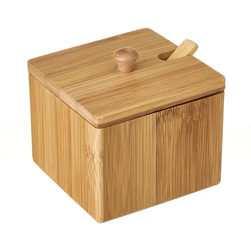 Salero de Cocina de Cerámica cuadrado con tapa de madera de Bambú Color  teal mate